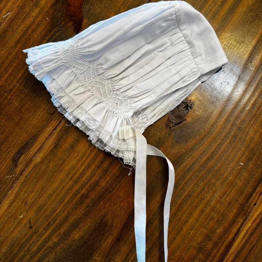 White Feltman Brothers Baby Bonnet